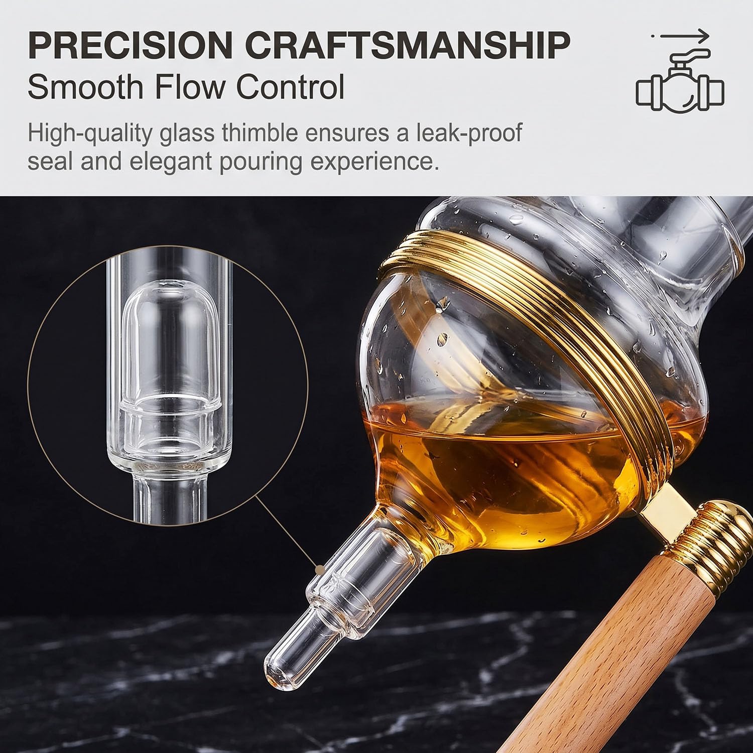 Luksusowy Ice Drip Ekspres Do Kawy Szklany Lejek Stojak Drewniany | Podwójny Szklany Lejek Premium Z Naturalnym Drewnianym Stojakiem Slow Drip I Cold Brew Tower Z Precyzyjnym Kroplownikiem