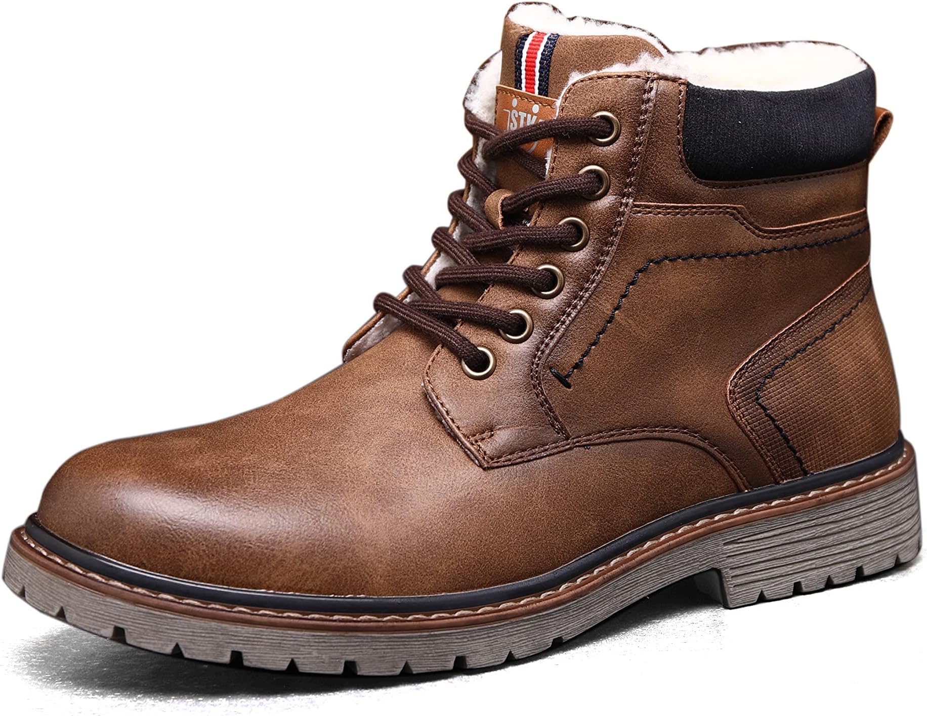 TOP STAKA Men's Boots Lace Up Winter Shoes Fur Warm Ankle Boots Anti-Slip Snow Shoes