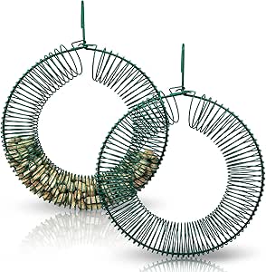 Hugeleaf 2 Pieces Peanut Bird Feeder, Hanging Wreath Feeder Round Metal Whole Wild Bird Feeder with Hanging Hook for Outdoor Birds and Squirrels Feeding, Fat Suet Ball Feeder for Blue Jay, Green asin的图片