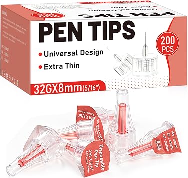Ezoon 200 Count Pen Tips 32G x 8mm 5/16, Universal Fit, Extra-Thin, Comfortable
