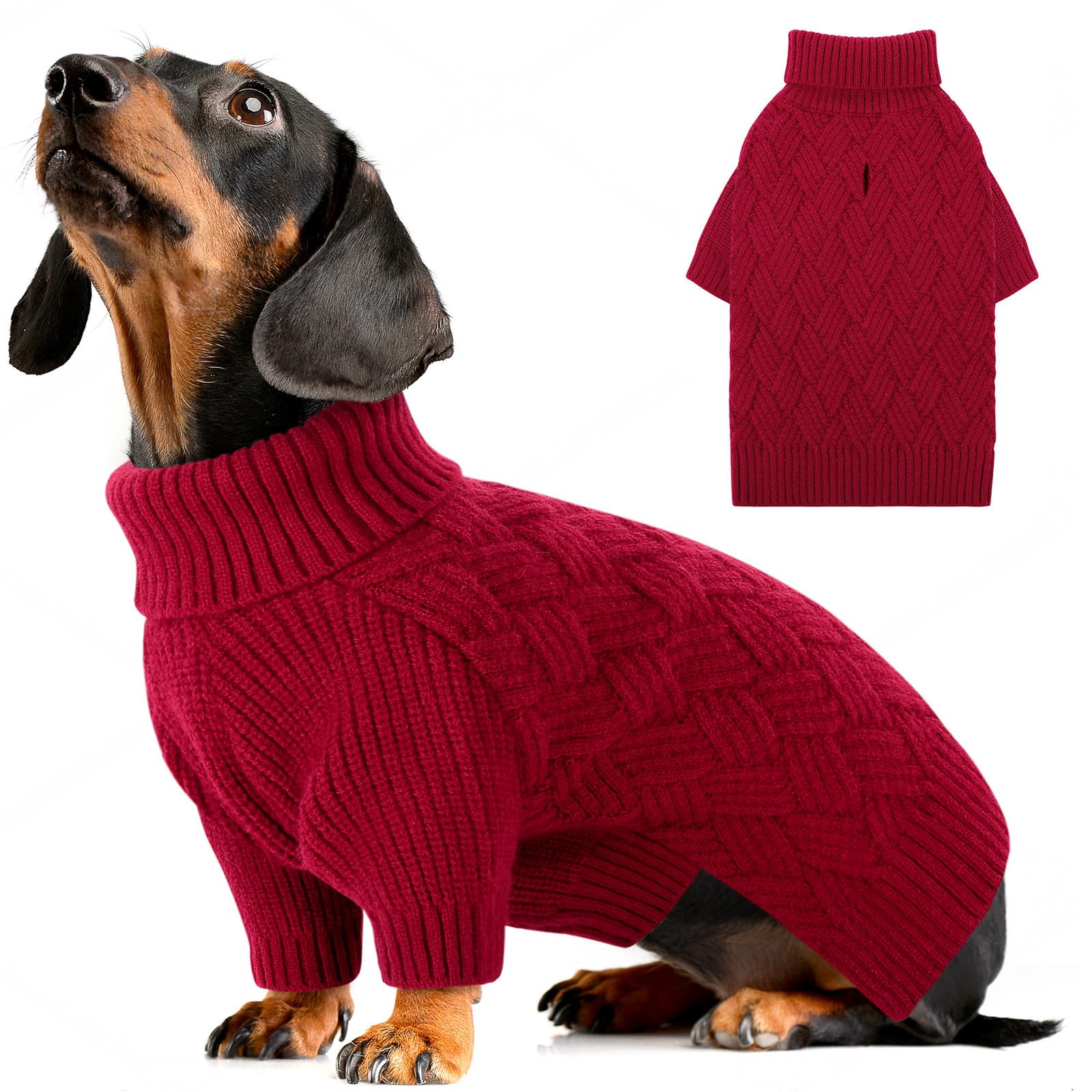 AOFITEE Maglione per Cani, Invernale Maglioncino Cane Taglia Media con Collo Alto, Maglione Natale Cane Morbida e Calda Maglioncini Pet con Maniche, Maglioni Cani Rosso per Jack Russell, M
