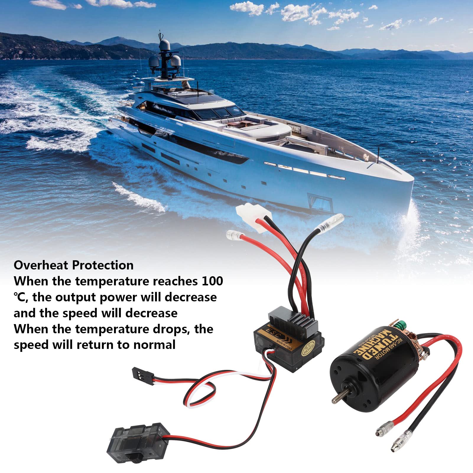Motor de cepillo RC, gran torsión, bajo ruido, protección múltiple, motor de cepillo RC, kit ESC para barcos teledirigidos (35T)