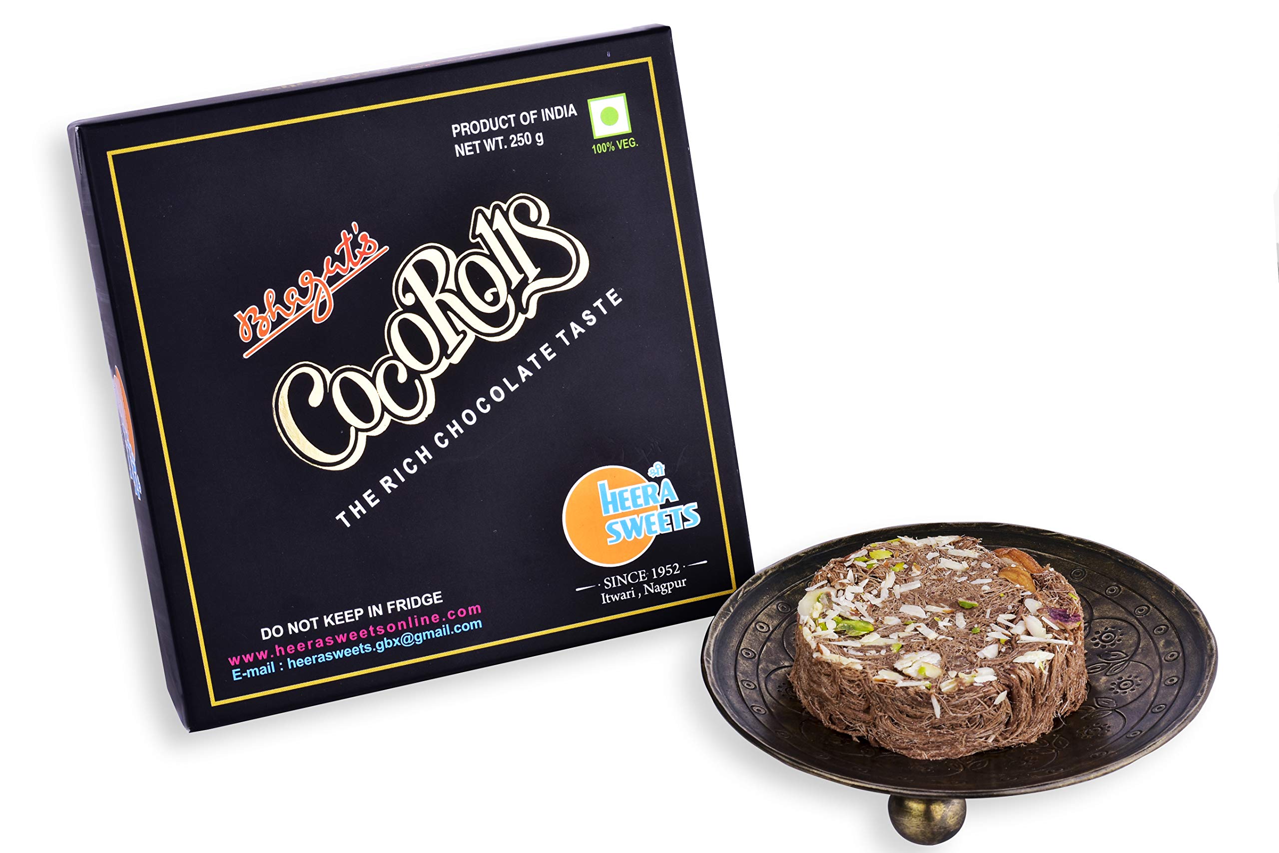 Bhagat's Heera Sweet Original Delicious Son Roll with Almonds and Pistachio Garnished | Gift for Traditional Indian Celebrations (250GRAM, Chocolate)