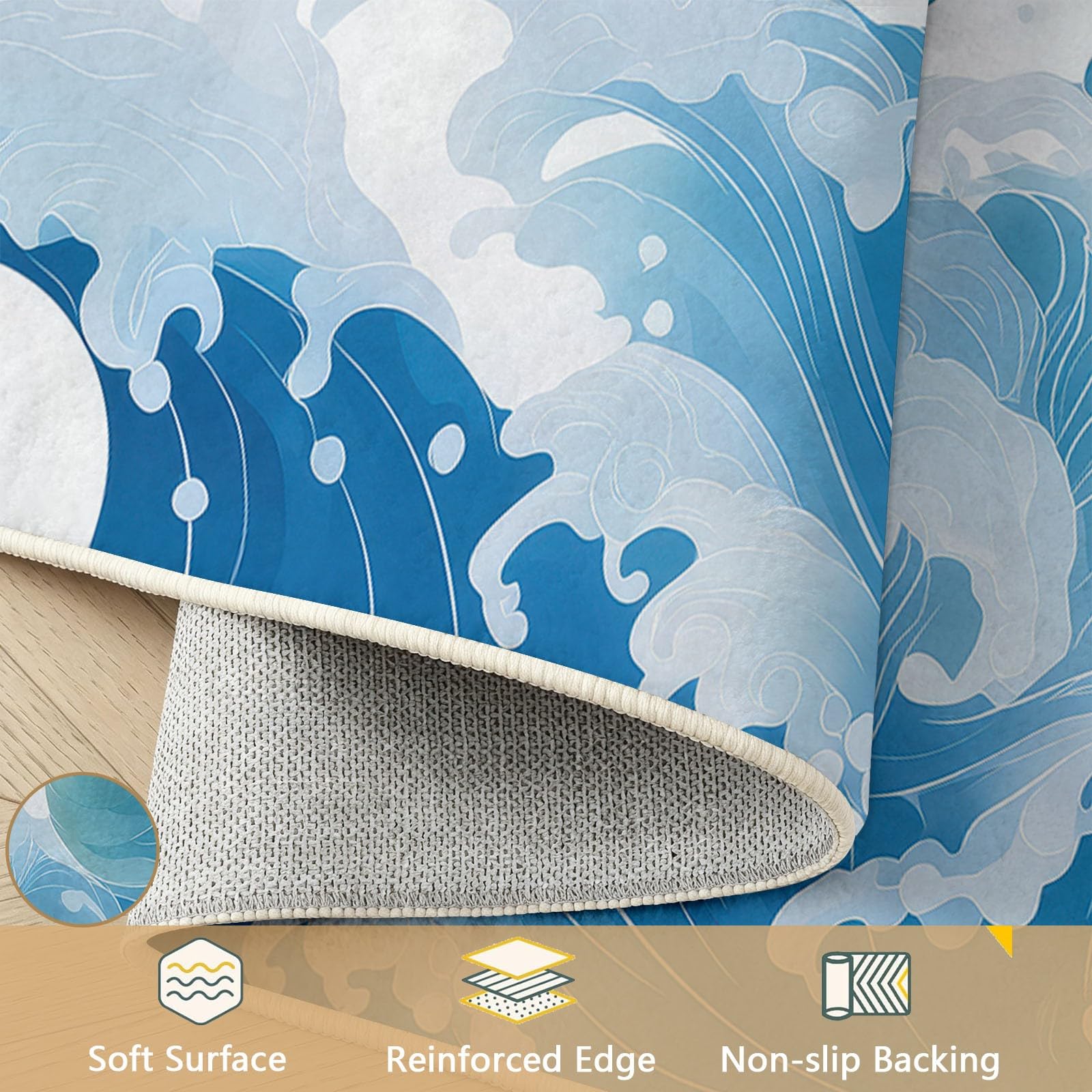 Tapis Large Blanc 150 x 210 cm Lavable, Tapis Peinture Animale Dragon Vagues Océan, Antidérapant, Poils Courts Rug, Non-Fussel, Résistant pour Salon, Chambre, Bureau et Salle à Manger