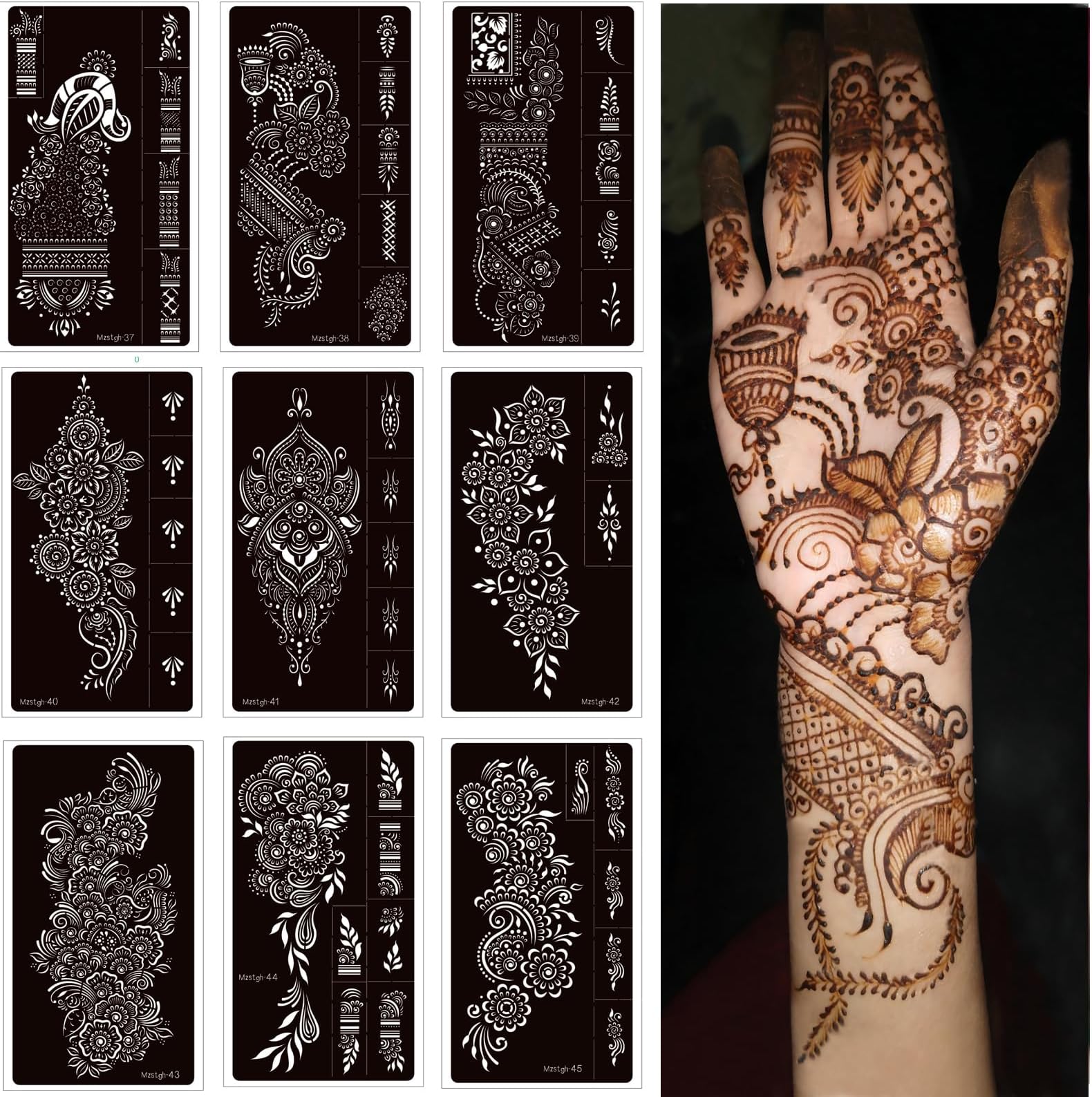 9 Sheet Henna Stencils Temporary Tattoo Stencils,Henna tattoo kit Reusable henna Tattoo Sticker Indian Temporary Tattoo Stickers Self Adhesive Tattoo Templates