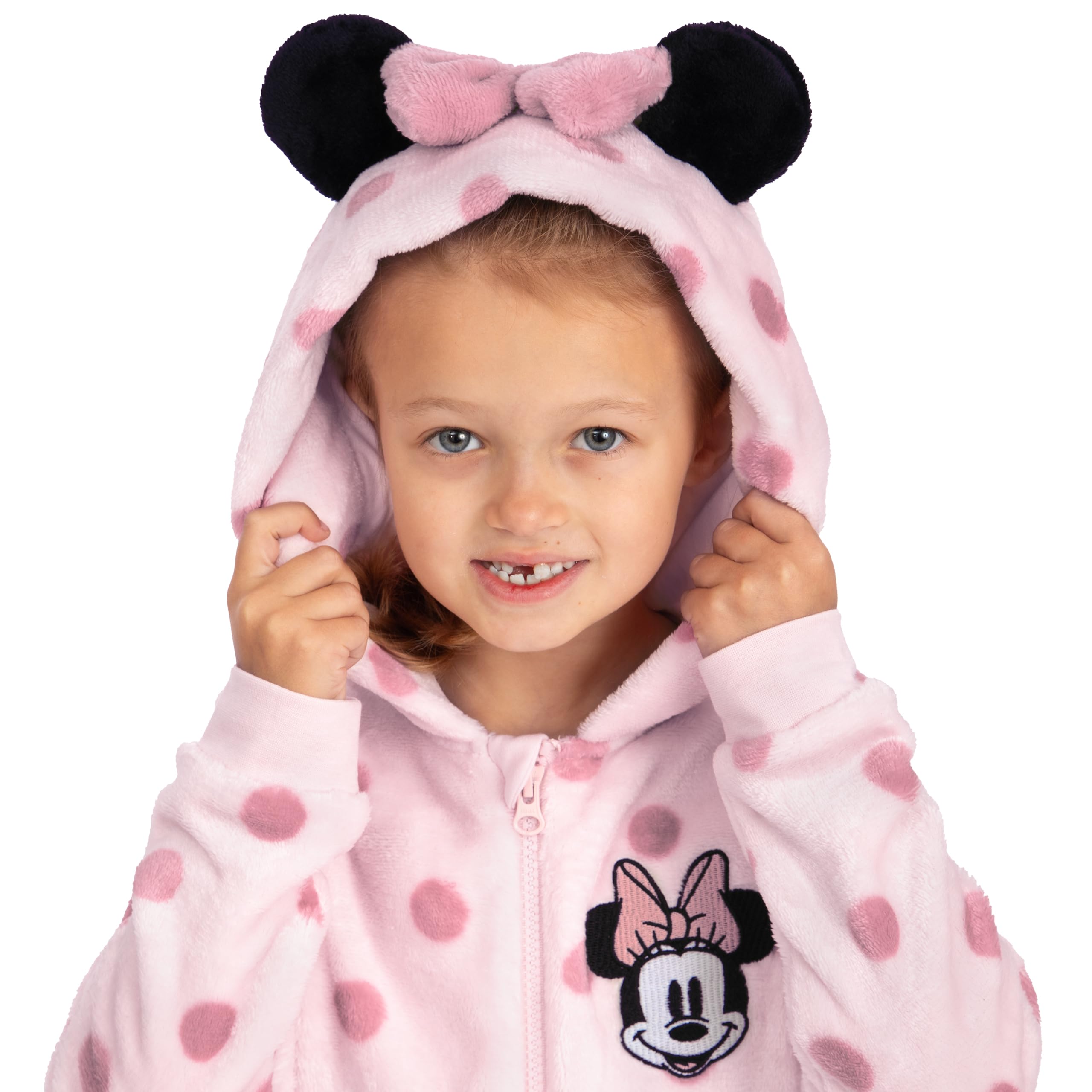 Disney Surpyjama, Surpyjama Fille Minnie Mouse, Pyjama Enfant Fille avec Oreilles 3D Et Nœud, Pyjama Combinaison Enfant en Polaire