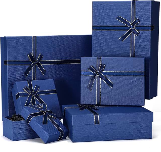 Jetec 6 Pack Christmas Party Gift Boxes Nested Wrapping Boxes with Lid f...