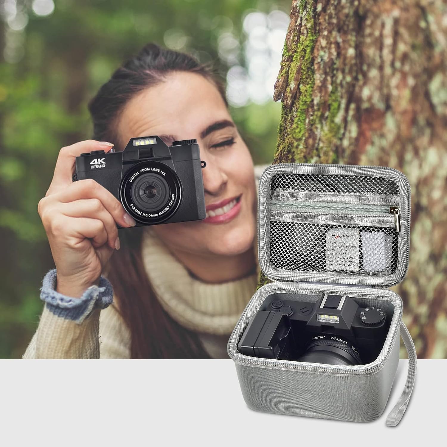 Comecase Vlogging Camera Case Compatible with for Duluvulu/for VJIANGER/for JGIPL/for TEBNGIHNM 4K Digital Cameras for Youtube. Vlog Camera Carrying Storage for Lens and Other Accessories - Grey 7