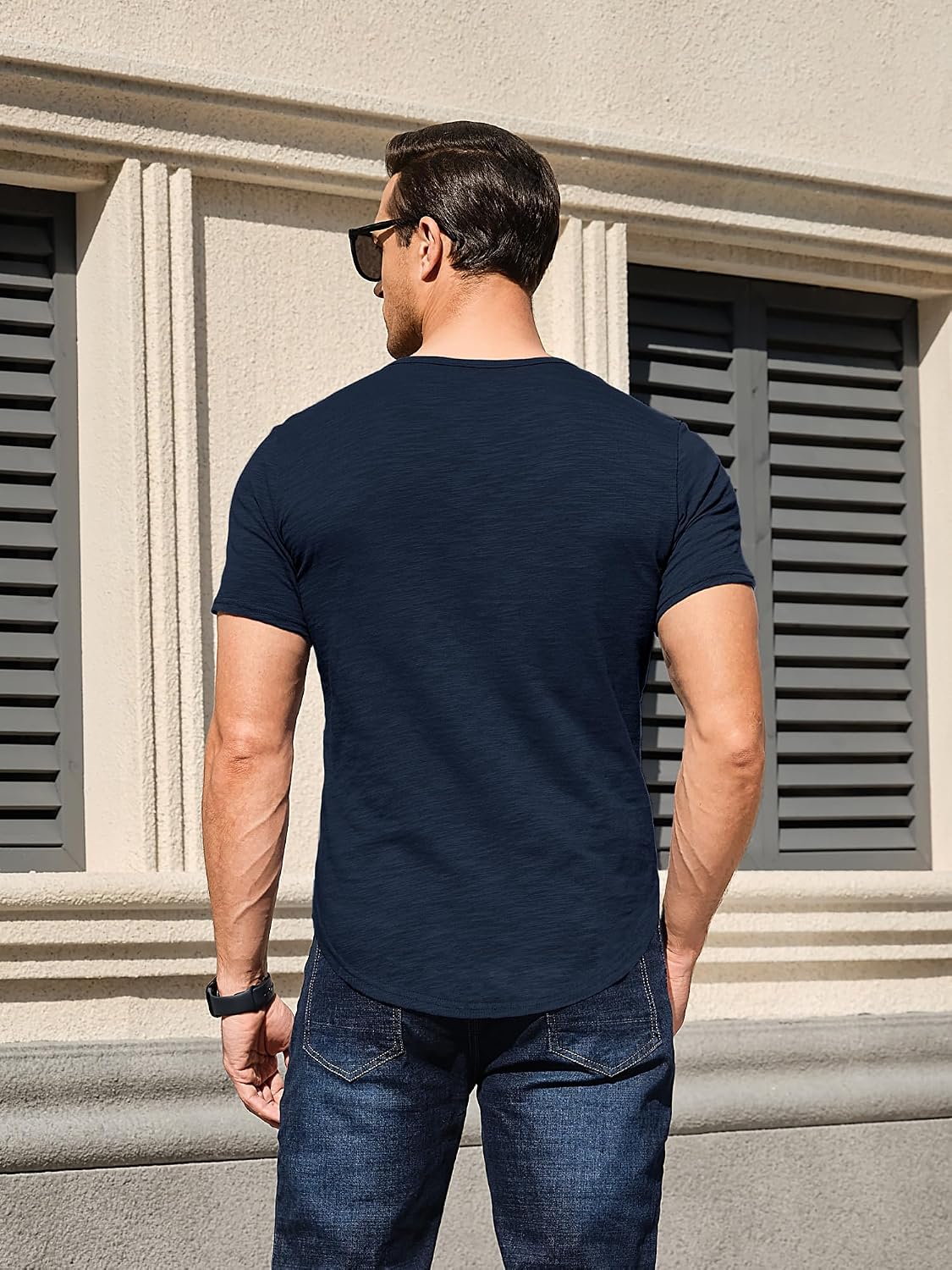 Comdecevis Men's Slim Fit Short Sleeve Henley V-Neck T-Shirt | 7 Functional Buttons, Cotton Blend, Stretchy, Moisture Wicking, Comfort Colors Tees, Daily and Streetwear