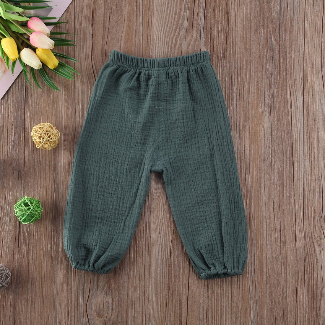 Toddler Baby Boys Girls 3 Pack Cotton Linen Bloomers Pants Solid Color Basic Plain Baby Clothes Joggers(C-Khaki Green Black,6-12 Months)