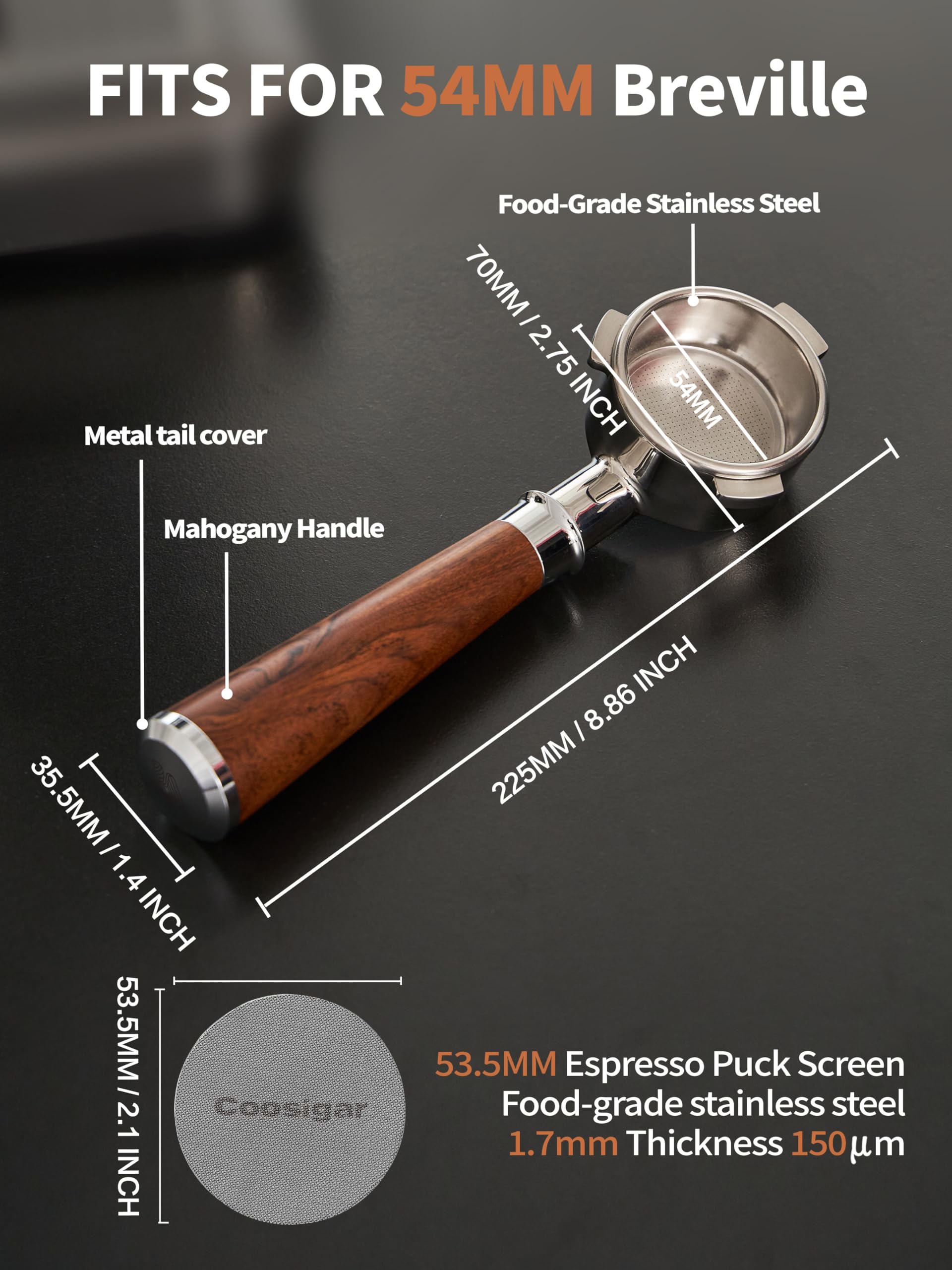 ポルタフィルターハンドル(ステンレススチール) LM type Amazon | 54mm 底なしポルタフィルター パックスクリーン付き | 54mm