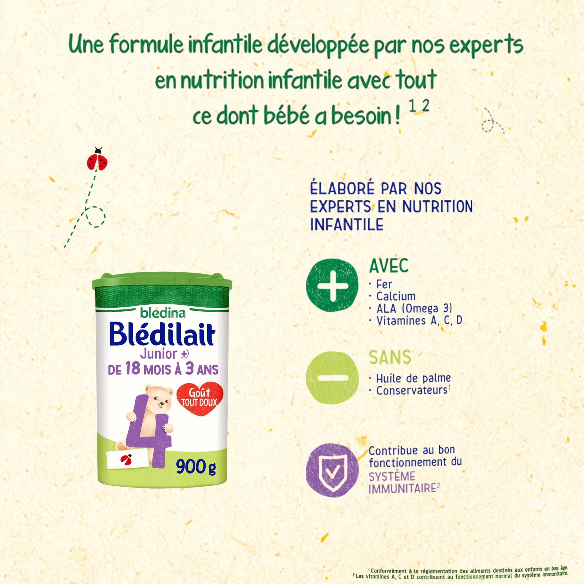 Blédina - Blédilait Junior 4ème âge - Lait en poudre pour bébé - De 18 à 36 mois - Lot de 3x900g