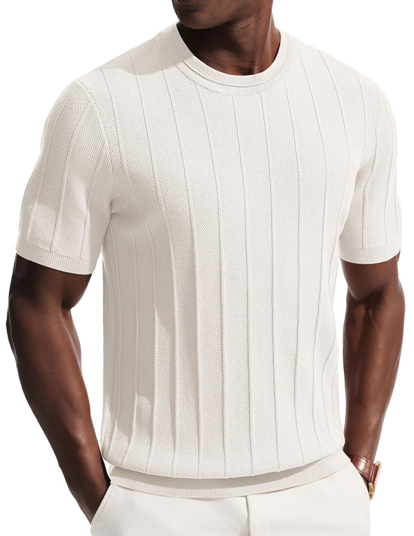 PJ PAUL JONES Mens T-Shirts Short Sleeve Crewneck Knit Texture Shirt Fashion Casual Stretch Tee Shirts