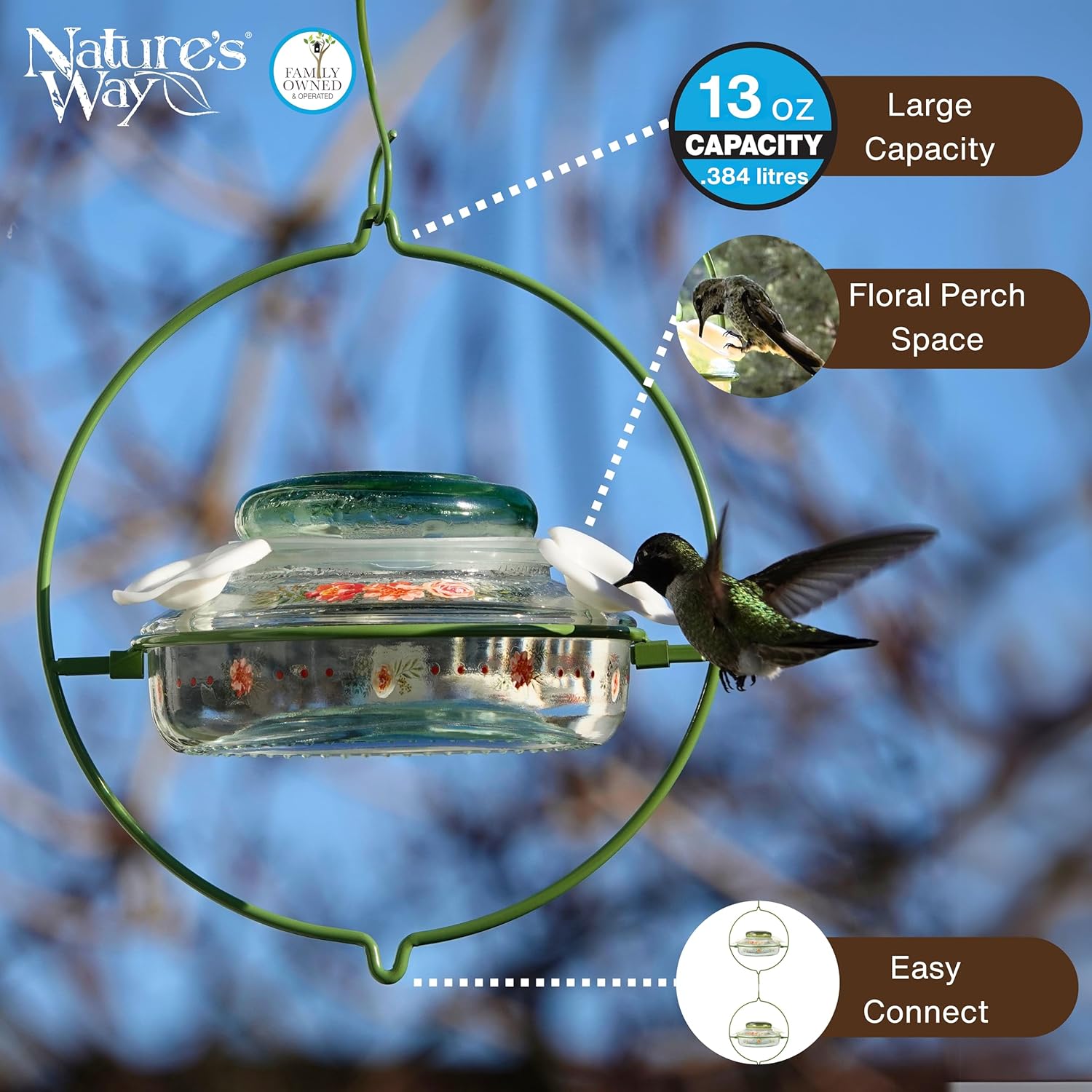 Nature's Way Bird Products Decorative Glass Top-Fill Hummingbird Feeder - Gardenia Bouquet (DTHF2) - Image 3