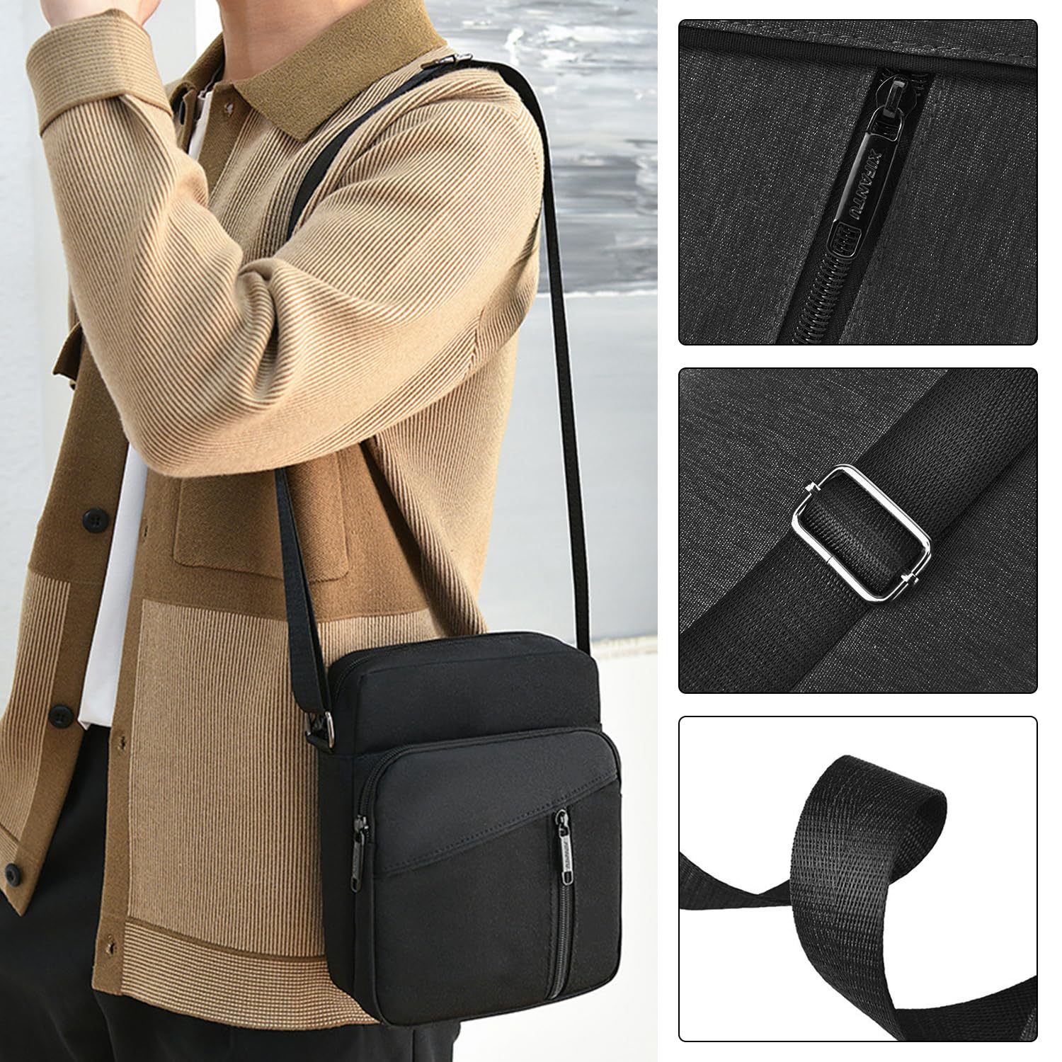1 bolso de hombro para hombre, bolso de hombro de viaje, bolsa de pecho, bolsa de lona impermeable con correa de hombro ajustable, adecuada como bolsa de ocio para hombres y mujeres al aire
