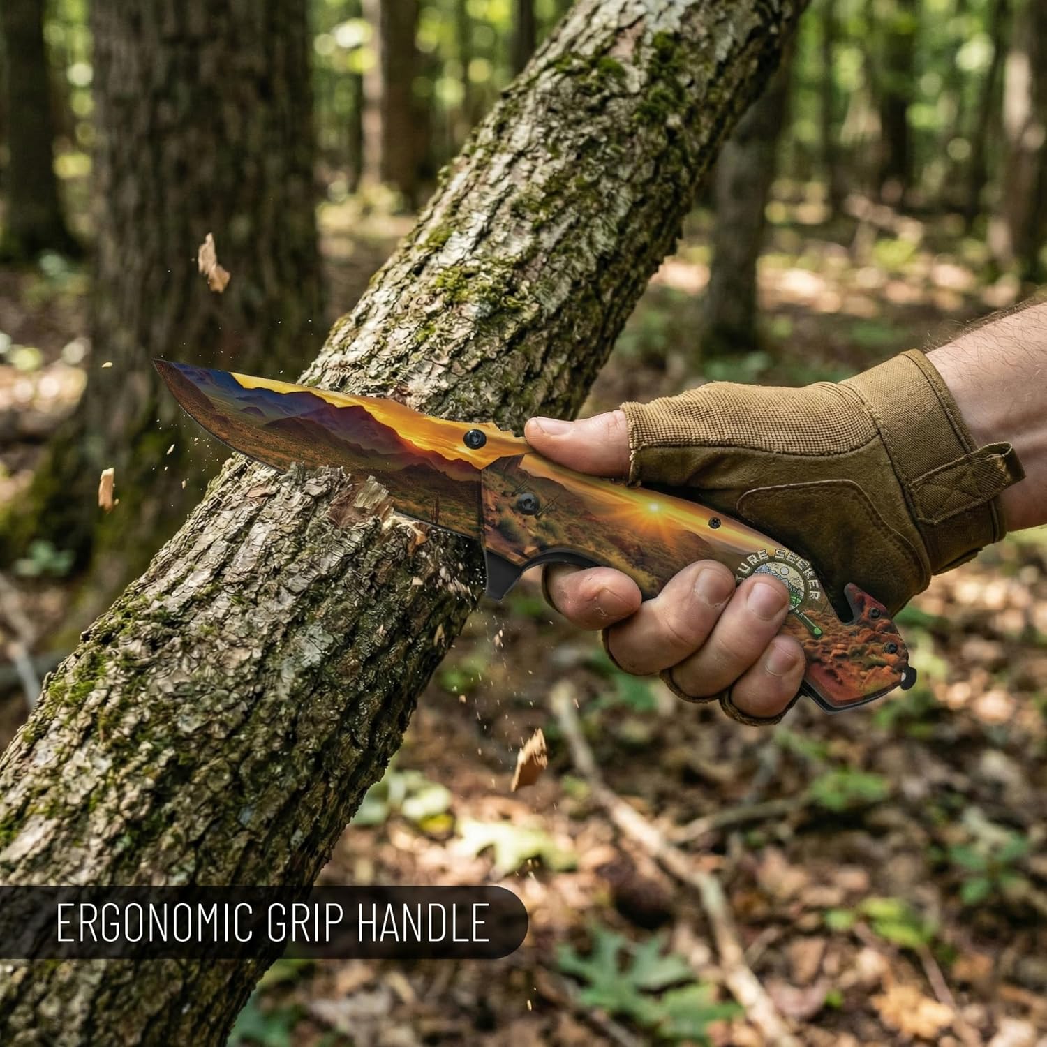 Outdoorsmen Pocket Knife - Outdoor Knives, Wildlife Pocket Knife, Digital Printing On Blade - Hunting Accessories For Men - Cool Folding Knife With Pocket Clip - 420 Stainless Steel Blade - Unique Designs for Outdoorsmen & Collectors