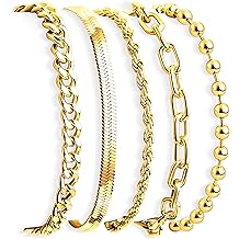 Gold Bracelets Set for Women Stack, Dainty Thick Bracelets Stack for Women Trendy, Simple Thin Gold Plated Cuff Stackable Bracelets With Beaded Cuban Paperclip Snake Rope Bangle Hand Chain Jewelry Gifts for Women Non Tainish