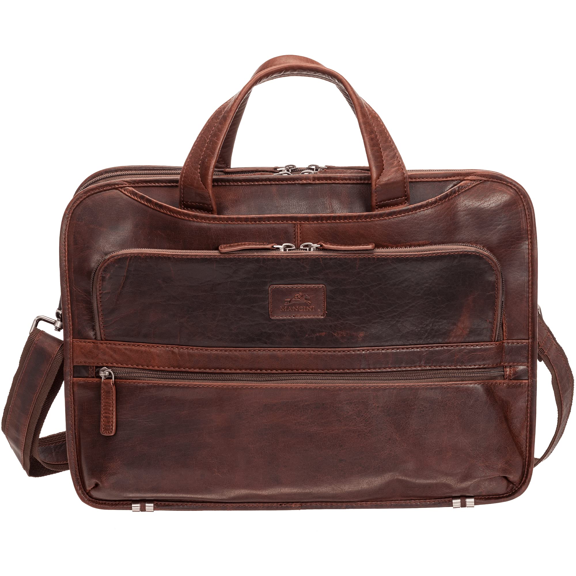 Mancini Buffalo Triple Compartment Briefcase for 15.6” Laptop/Tablet, Brown