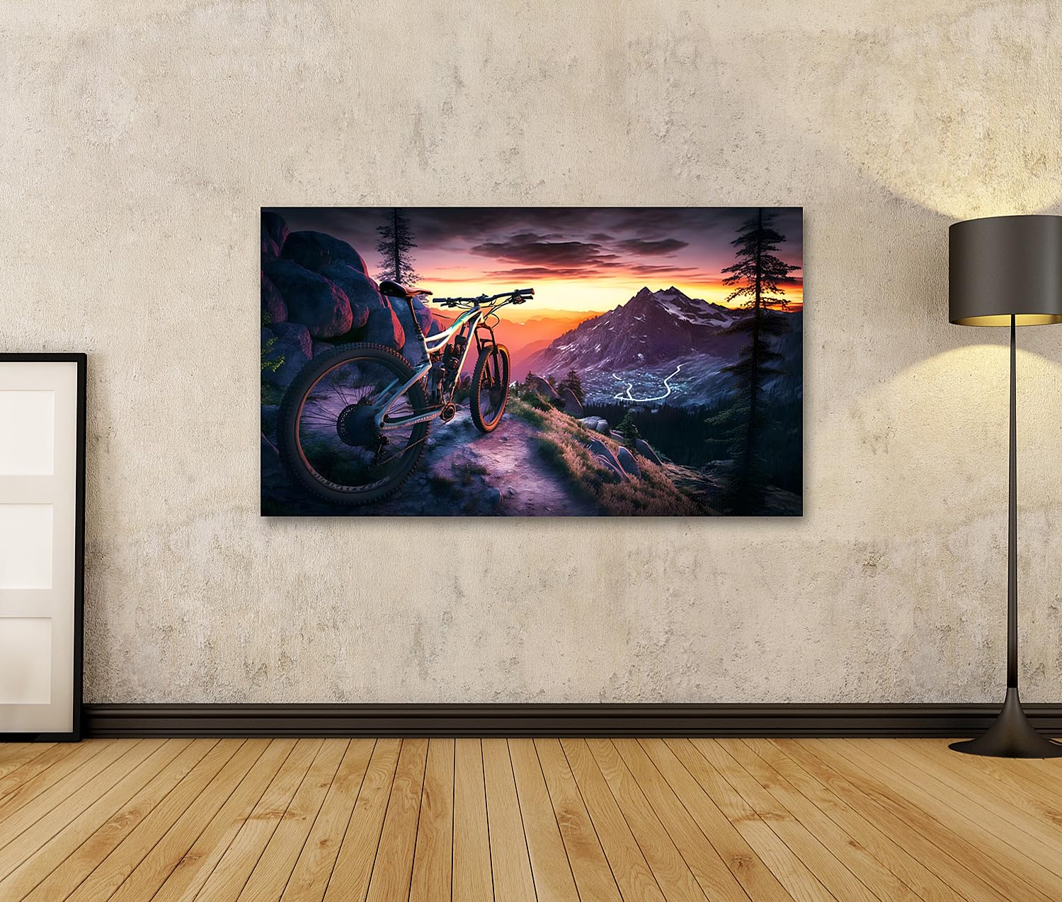 islandburner Cuadro sobre lienzo Ciclista de montaña Puesta de sol Deportes Bicicleta Paisaje Vista Sp Imágenes Murales Póster