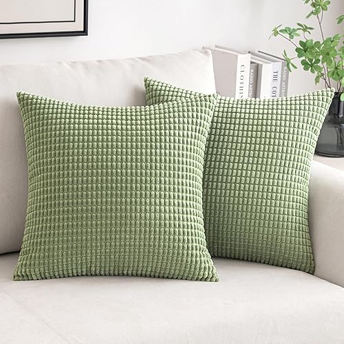 MIULEE Paquete de 2 fundas de almohada de 20 x 20 pulgadas, de pana suave, decorativas, para sofá, dormitorio, sala de estar, color verde claro
