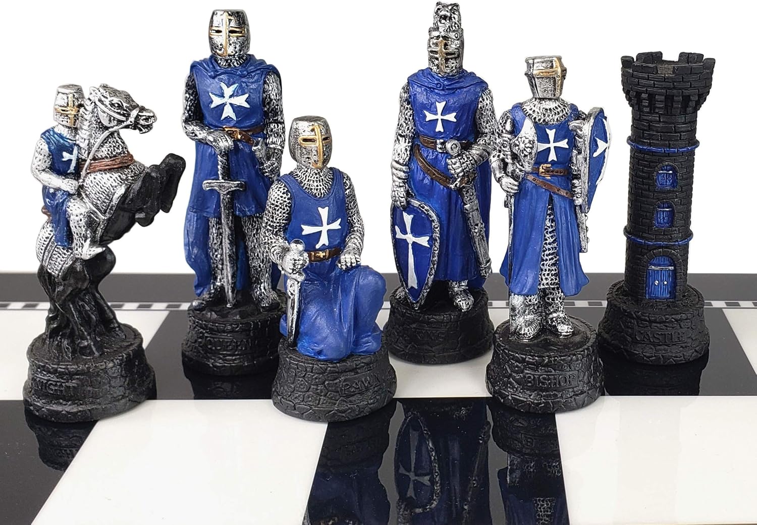 Medieval Times Crusades Red and White Maltese Knights Chess Set with 17 inch Black and White Storage Board