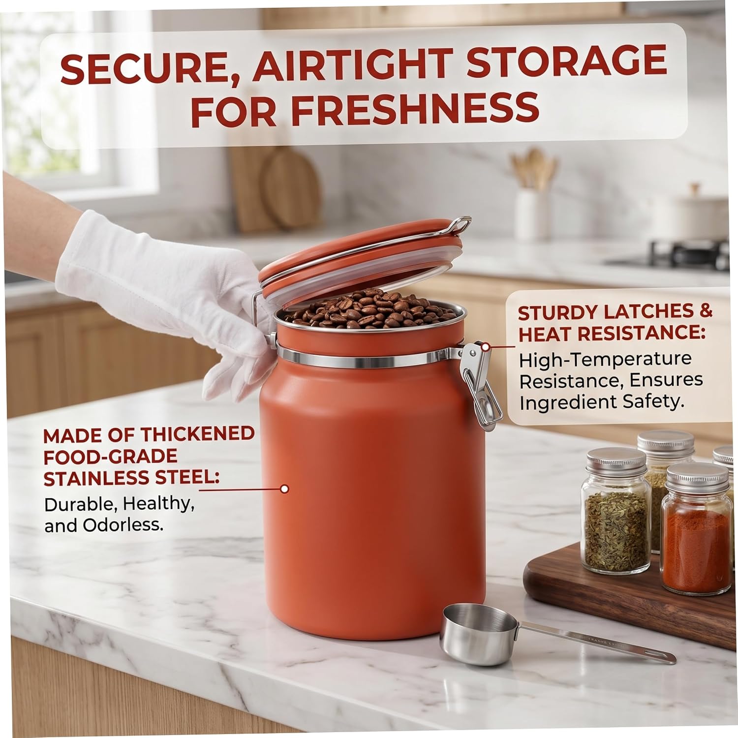 Rice Storage Container 25 Lbs, Stainless Steel Food Containers with Lids, Airtight Seal & Ergonomic Handle, Cinnabar Red, 12l (9.06×13.78inch) Rice Storage Container 25 lbs
