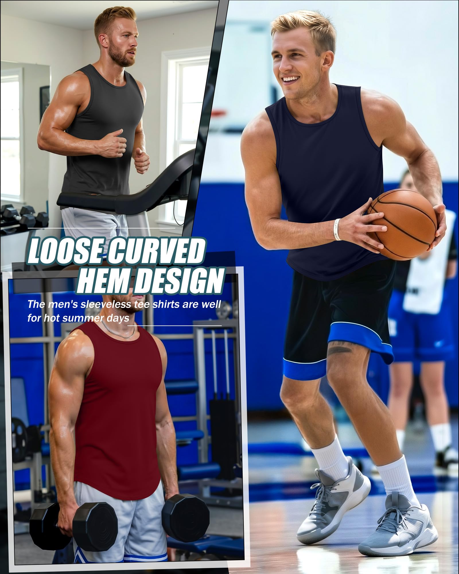 Evervibe 3er-Pack große und große Baumwoll-Tanktops für Herren, Übergröße, Workout, ärmellos, Rundhalsausschnitt, Muskel-Shirts, L-5XL