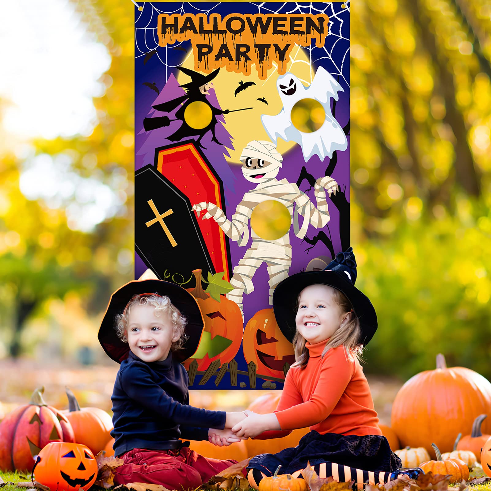 YARNOW Halloween Games Halloween Party Toss Game Set Toss Game Banner with 4 Bean Bags Carnival Bean Bag Throwing Kit Party Supplies - Image 2