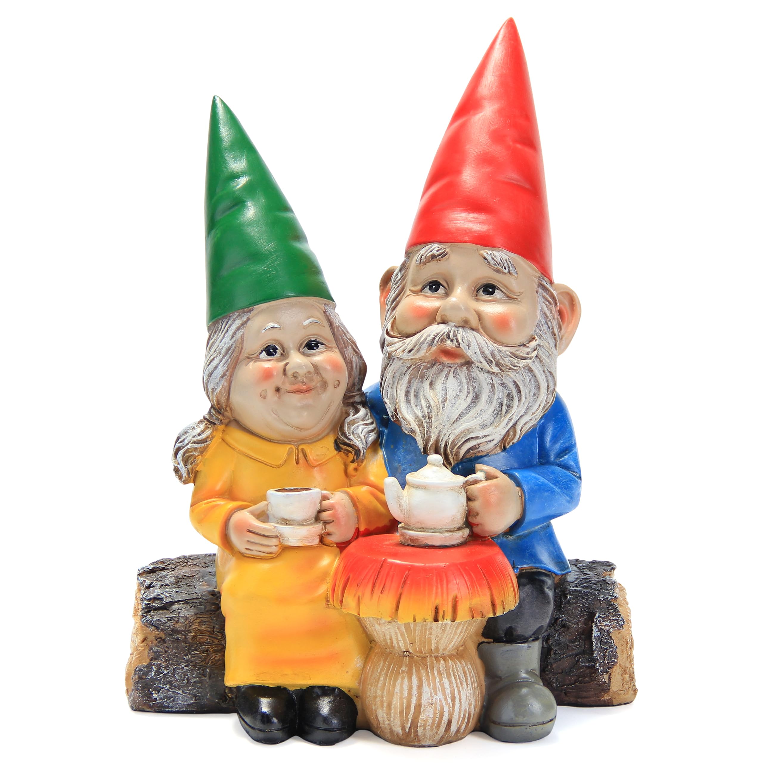 Smadeer Lustiges Gartenzwerg Paar beim Kaffeetrinken - Romantische Gnom Figur aus Resin - Wetterfeste Gartenstatuen für Außen, Balkon & Terrasse - Geschenk zum Jahrestag & Valentinstag