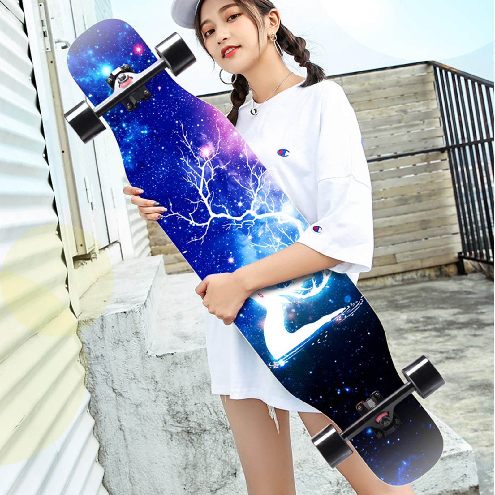 Skateboard 42 "pour Débutants, Planche à roulettes à Double Coup de Pied Concave Deck Penny Board, Planche à roulettes en Bois D'érable 8 Couches pour Enfants, Adolescents et Adultes,XVBVS