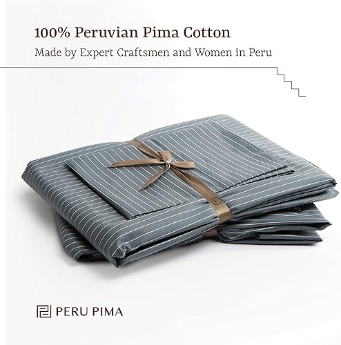 Miniatura 4 de Peru Pima Juego de sábanas - Tamaño Queen, 4 piezas, 100% algodón Pima peruano, Percale, 415 hilos, refrescante, transpirable y suave, ropa de cama