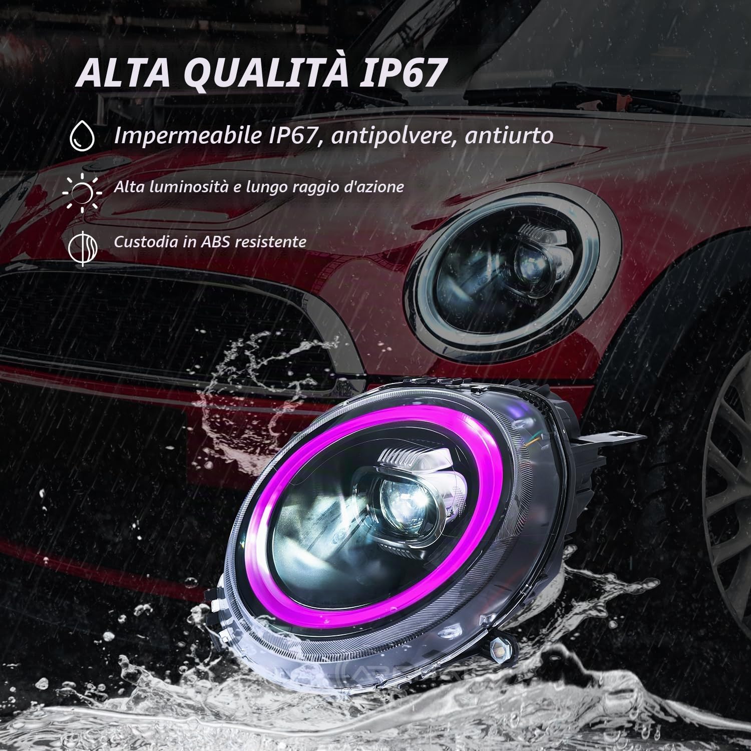 Archaic LED RGB Fari Anteriori Per Mini Cooper Clubman R55/R56/R57/R58/R59 | 2007-2013 per alogeni OE modelli, luci anteriori con animazione RGB DRL, coppia
