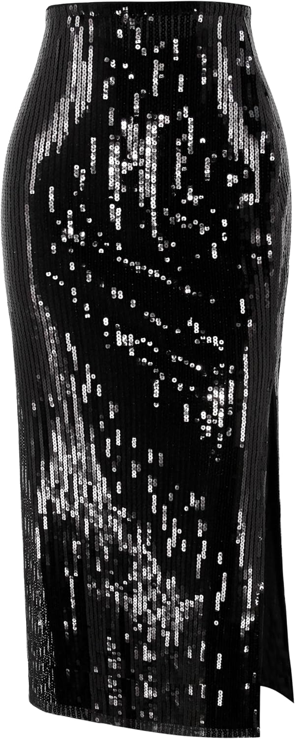 Segreto Women's Sequin Maxi Skirt High Waist Split Hem Sparkle Bodycon Midi Long Pencil Fishtail Skirts Party Cocktail - Image 7
