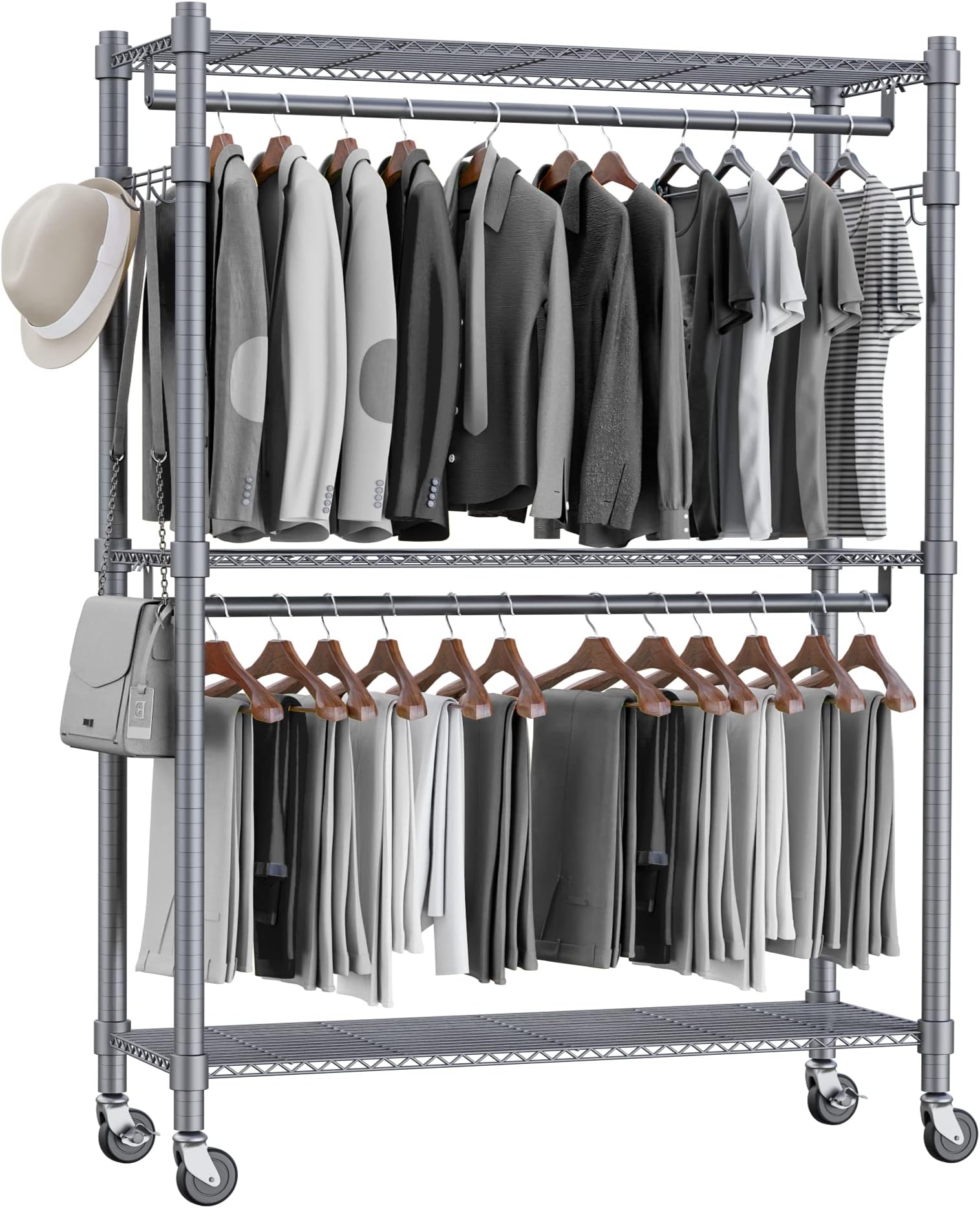 Econoco Collapsable Rolling Clothes Rack Heavy Duty