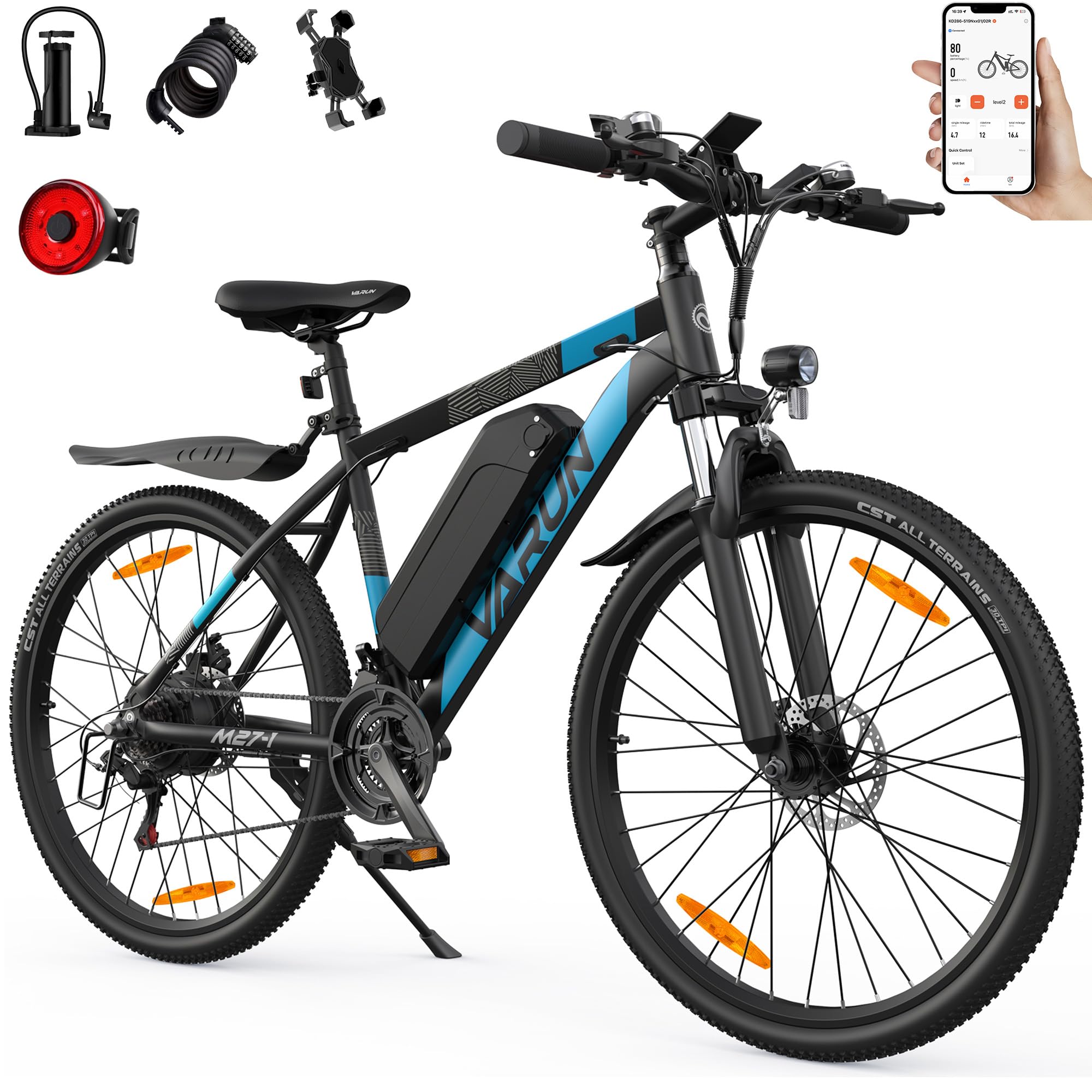 VARUN E-Bike Herren, 27,5" E-Mountainbike Damen mit APP, 48V 13AH Akku, 120KM Reichweite, Profi-21-Gang, LCD-Display mit 5 Fahrstufen, Elektrofahrrad für Erwachsene, Pedelec