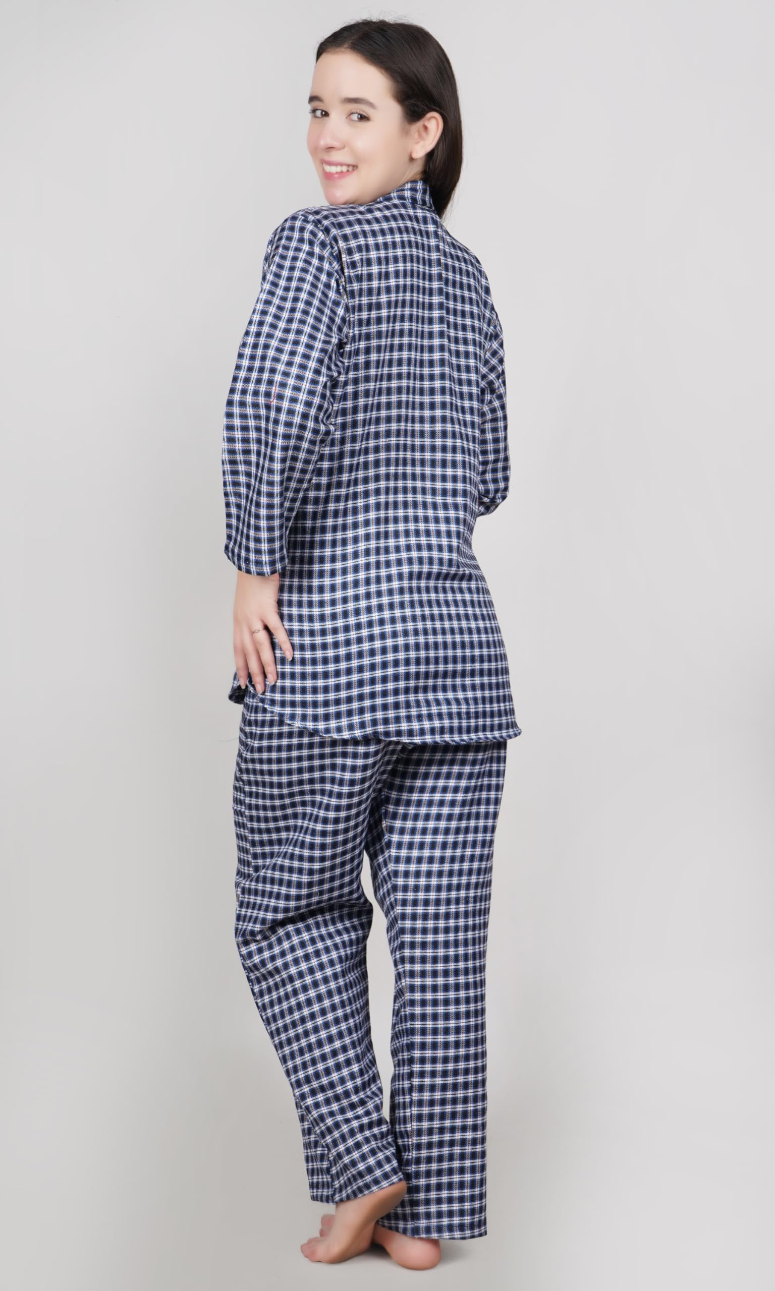 HOUSE OF MD Women's Woollen Full Sleeve Night Suit with Lapel Collar (Blue, XL) - Image 4 thumbnail