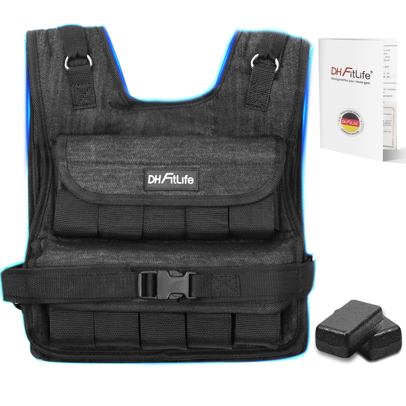 DH FitLife Adjustable Weighted Vest 20kg for Men & Women, Compact & Stable Weight Vest with Reflective Strip for Running, Walking, Strength Training, Calisthenics and Home Gym Workouts