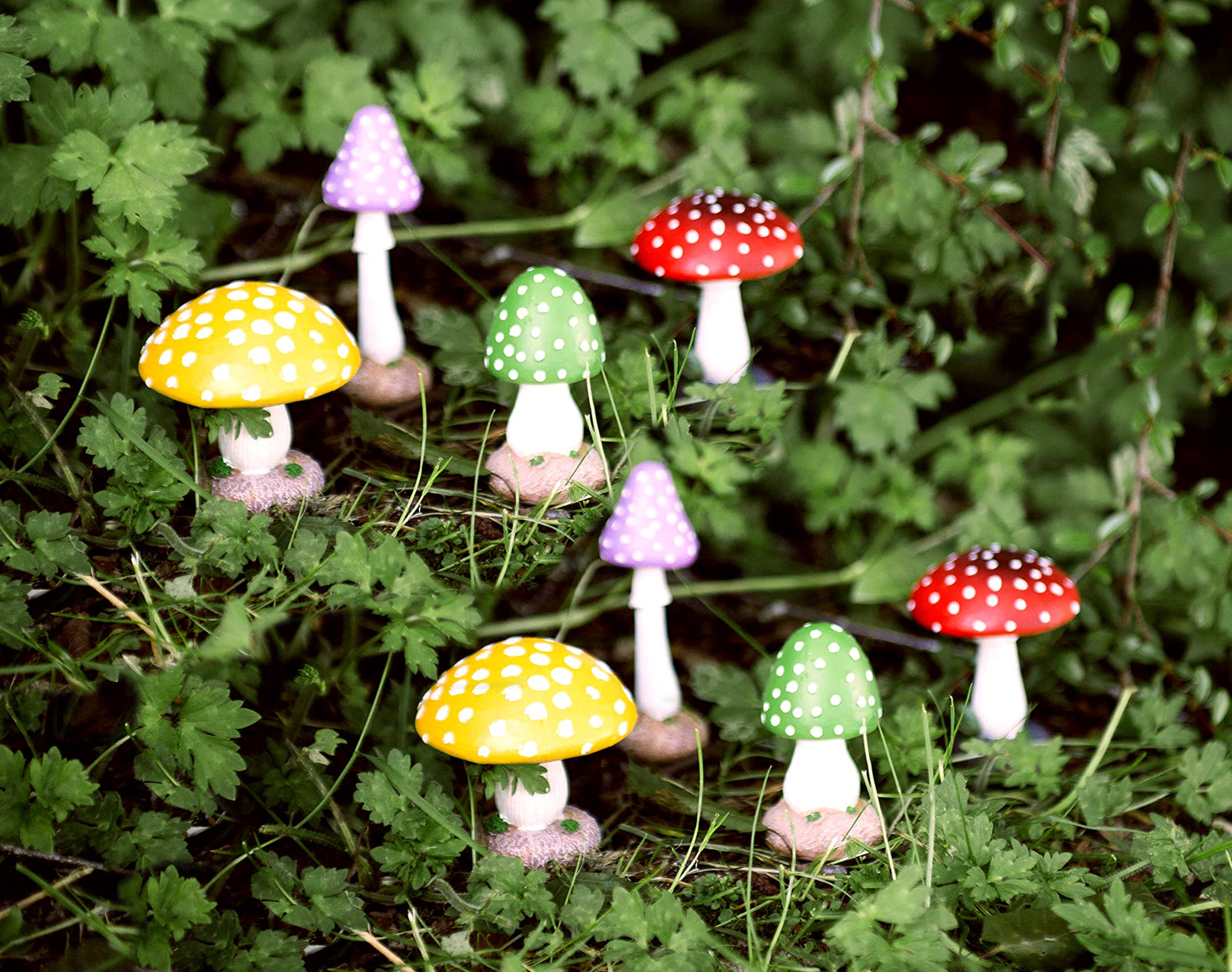 Garden Mile 2 Pack Multicoloured Set Of 8 Red Mushroom Garden Ornaments Outdoor Toadstool Mini Statues - Weatherproof Resin Realistic Mushroom For Plant Pot Patio Flowerbed Garden Decor