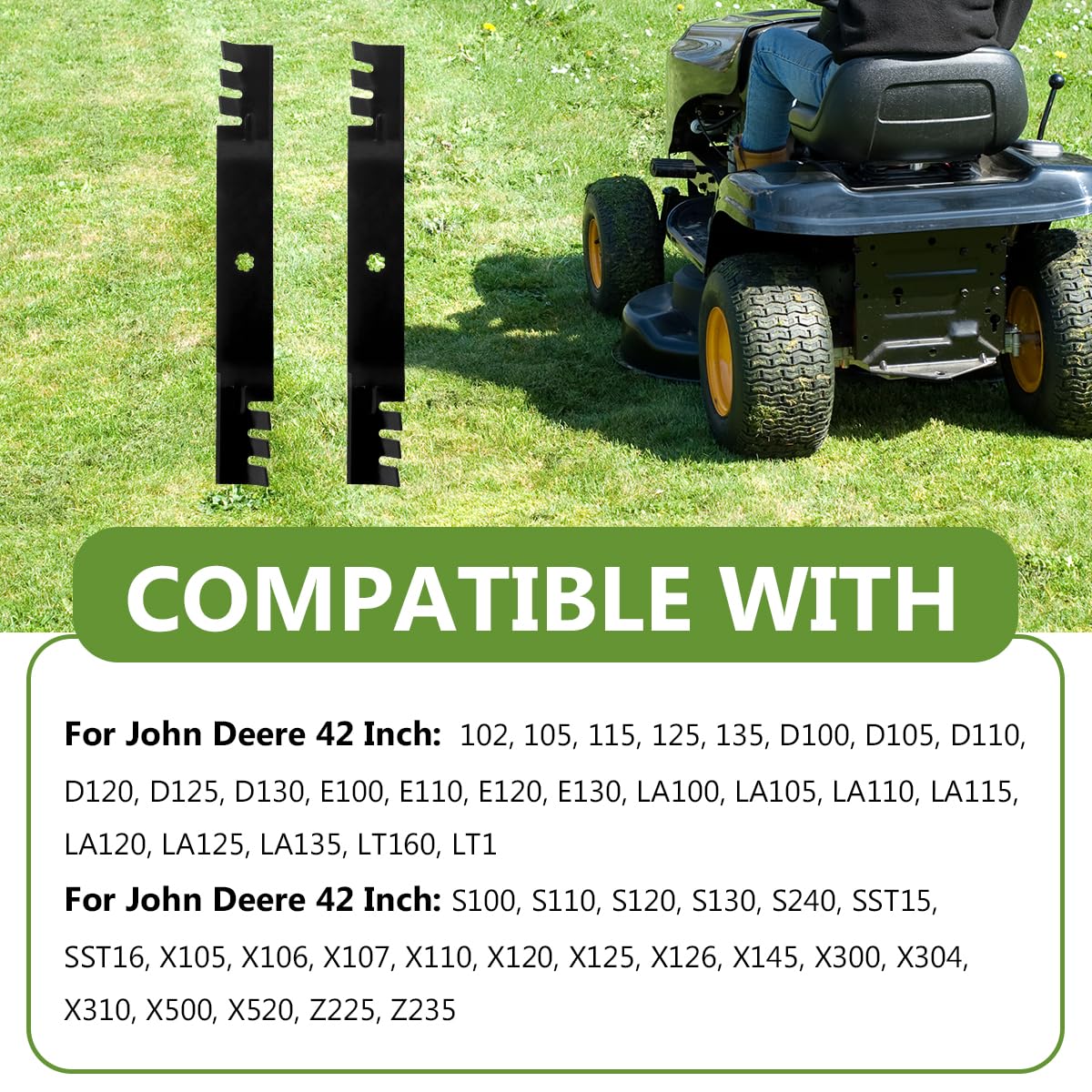 GX22151 GY20850 - Cuchillas para cortacésped John Deere D100 D110 D120 D125 D130 Z225 Z235 de 42 pulgadas de cubierta de giro cero, hoja resistente que sustituye a AM141033 AM131033 AM1373333