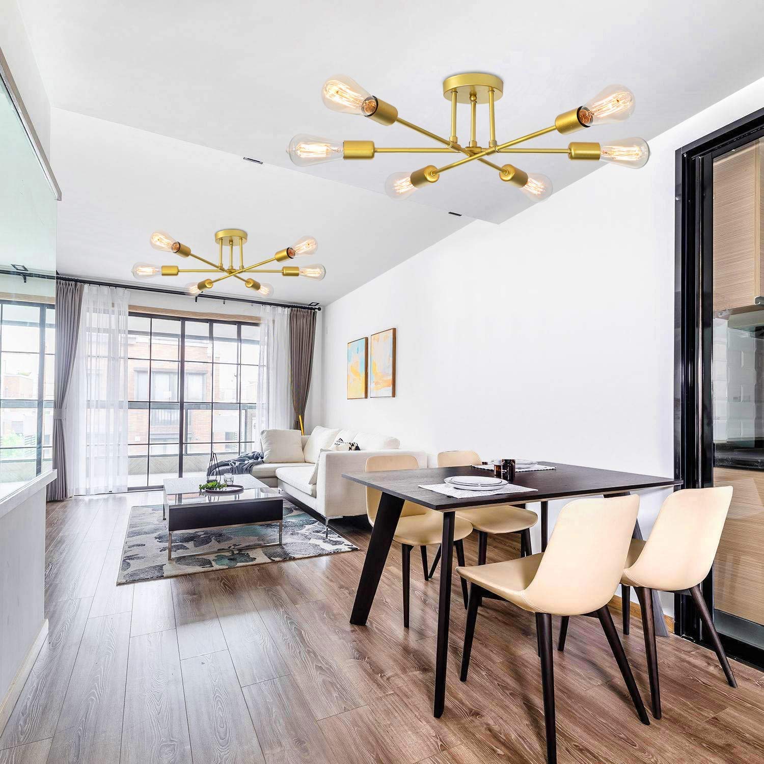 Ganeed 6 Luci Semi Incasso Plafoniera, Moderna Illuminazione A Soffitto Lampadario Sputnik Oro Lampada Da Soffitto Industriale In Metallo Fattoria Per Soggiorno Camera Da Letto 83192514