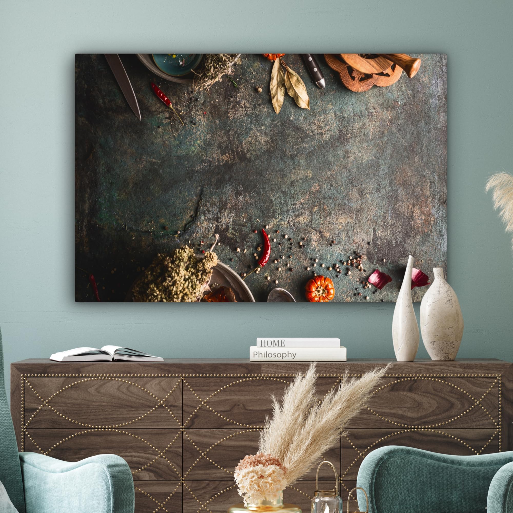 Quadro Su Tela MuchoWow 80x120 Cm – Natale Astratto Oro/rosso/verde | Stampato Ad Alta Qualità Su Telaio 2 Cm | Sistema Di Sospensione Incluso | Per Soggiorno E Camera