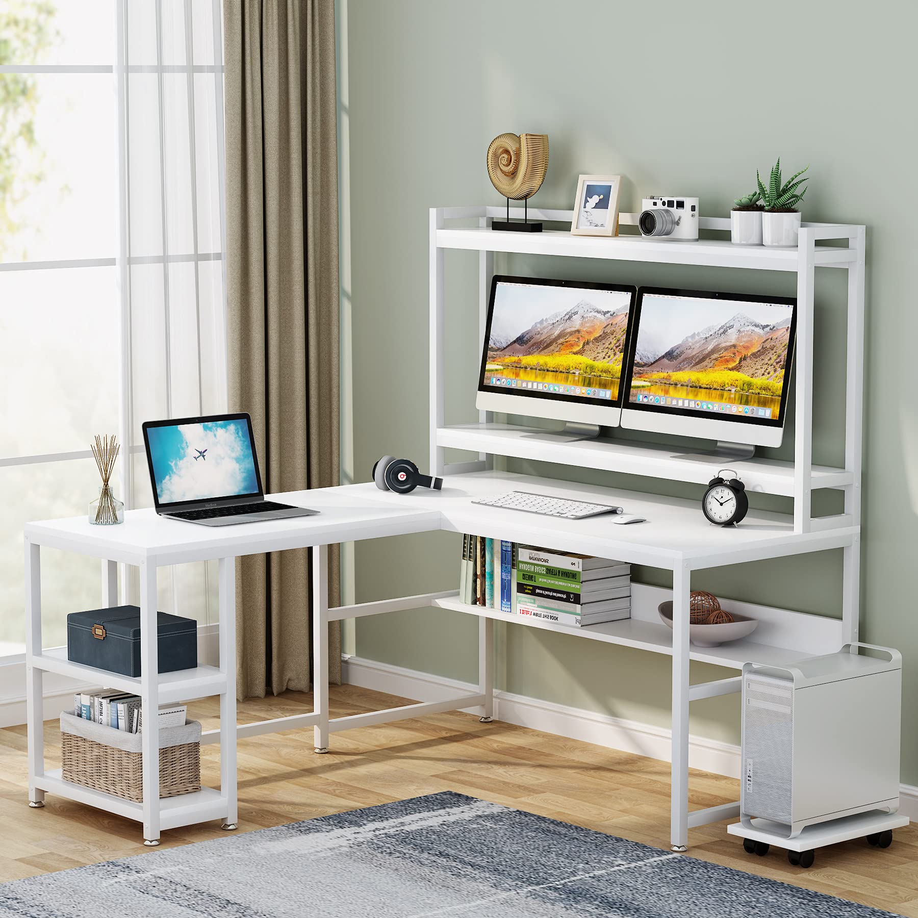 Buy Tribesigns LShaped Desk with Hutch and Storage Shelves, 59 Inch