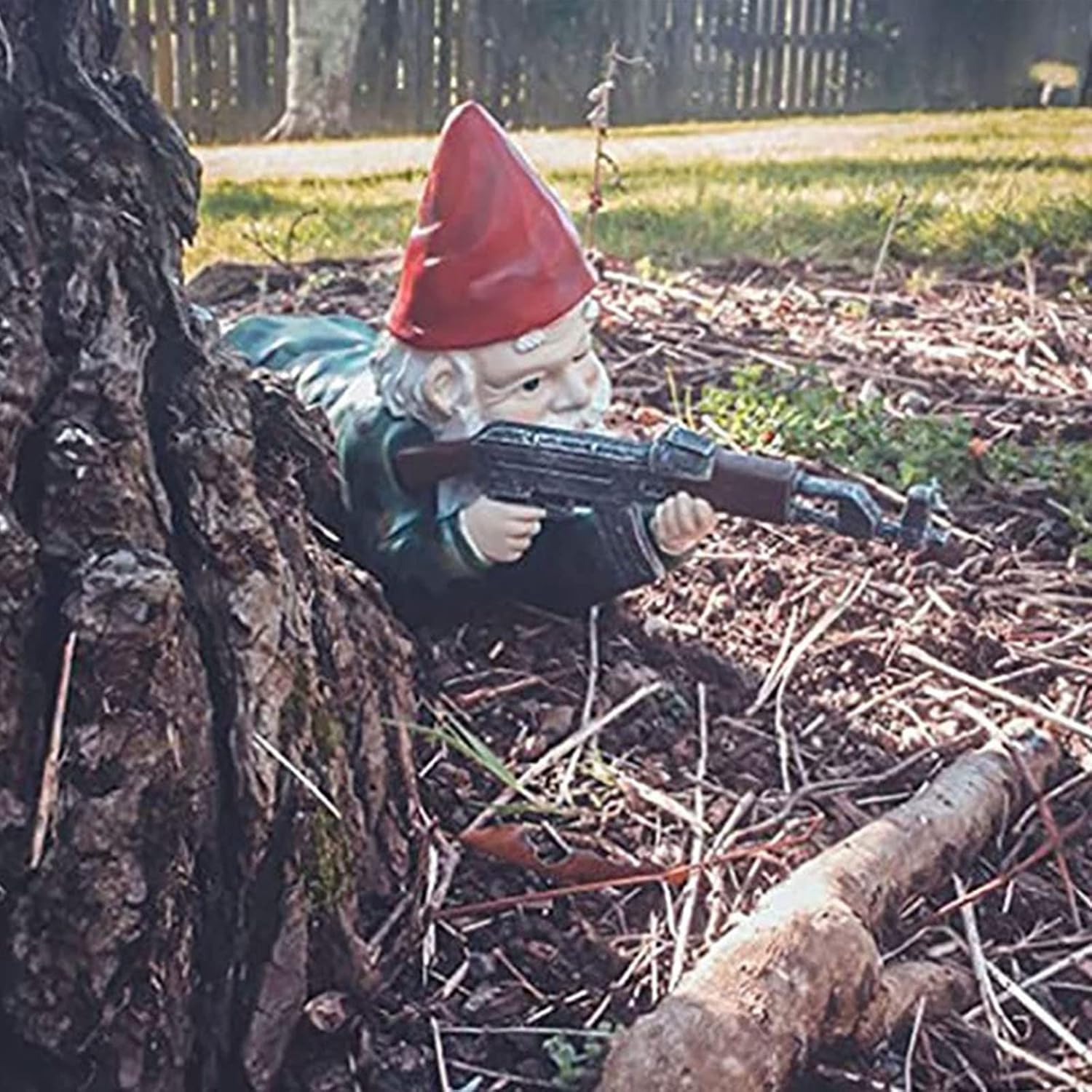 Garden Gnomes Army Statue | Military Garden Gnome with an AK47 | Gun Lovers & Army Men Gifts | Resin Ornament Decoration Indoor Outdoor Lawn Patio Yard Décor-C