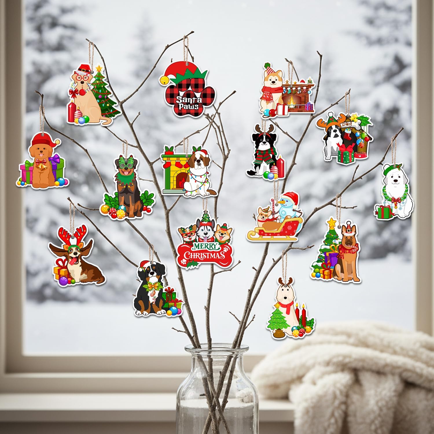 36Pcs Dog Christmas Ornaments Tree Hanging Double Sided Funny Cute Dog Christmas Decorations Tree Ornaments for Xmas Winter Party Supplies - Image 6