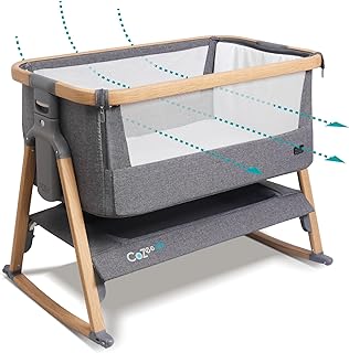 Tutti Bambini CoZee® Air Extra Breathable Next To Me Crib & Standalone Baby Cot - Baby Rocker with Deluxe Airflow Mattress, Easy Fold Baby Bed, Travel Cot with Mattress (0-6 Months) - Oak/Charcoal