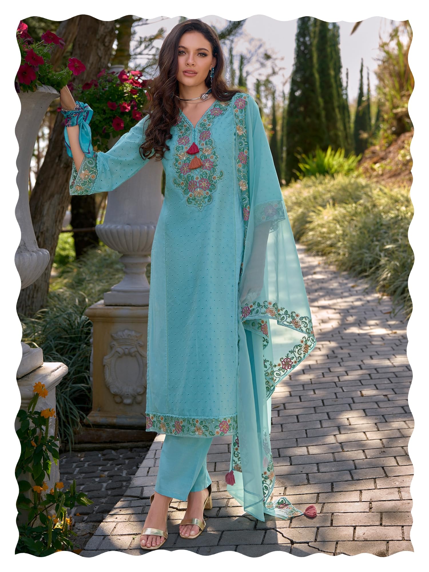 indo era Women's Straight Pure Cotton Floral Embroidered Kurta & Pant with Dupatta Set (IEOUT10724)-picture-31