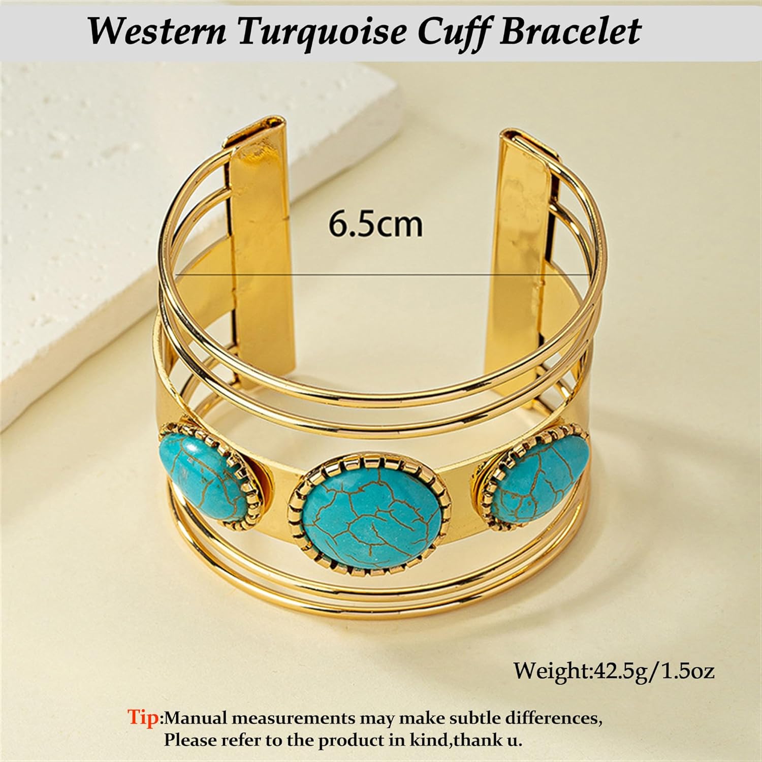 Bohemian Western Turquoise Cuff Bracelet for Women Cowgirl,Vintage Chunky Turquoise Cuff Bracelet Trendy Western Country Costume Jewelry Accessories - Image 3