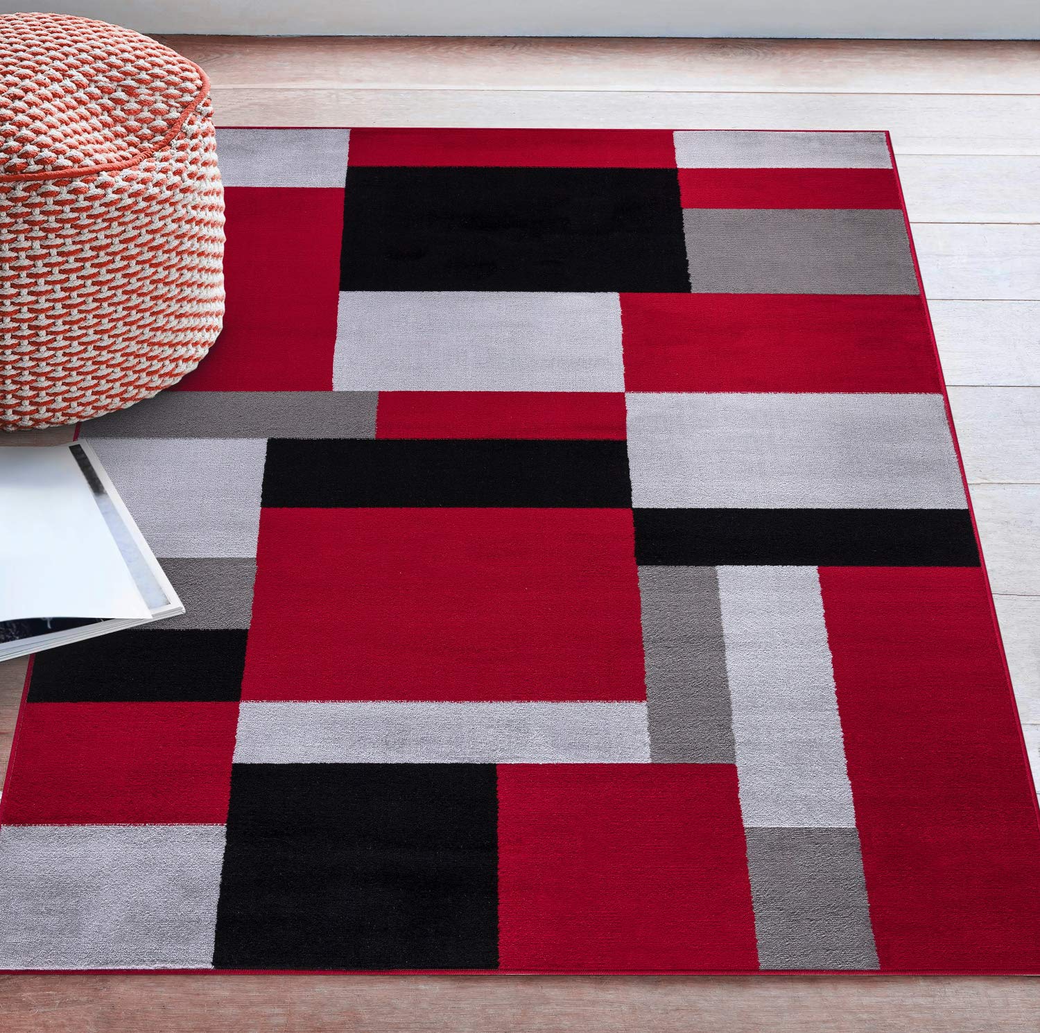 SPL Black Red Modern Abstract Rug 120x170cm – Soft Polypropylene Carpet for Living Room & Bedroom