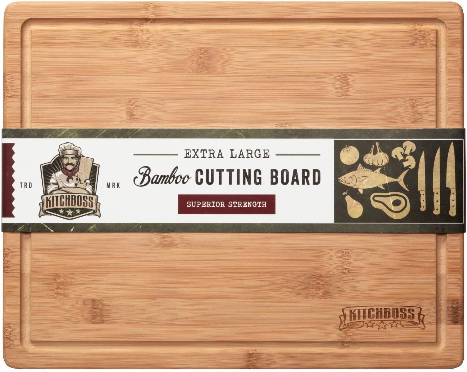 Kitchboss EXTRA LARGE Bamboo Cutting Board | with Juice Groove | Stronger than Wood