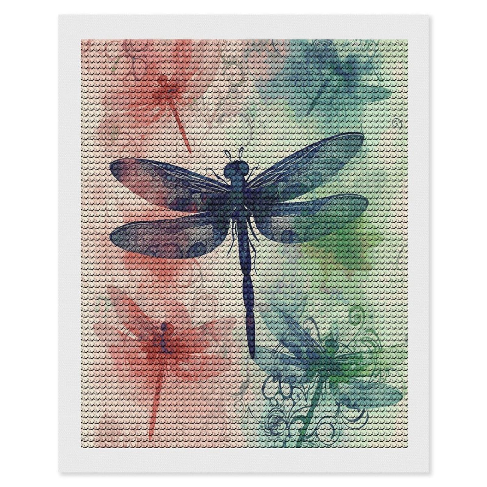 JTREHY Modern Dragonfly Diamond Art Kits Personalized DIY Round Diamond Painting Kits for Beginner Full Drill Diamonds Dots Paintings for Adults Gem Art Crafts Home Decor